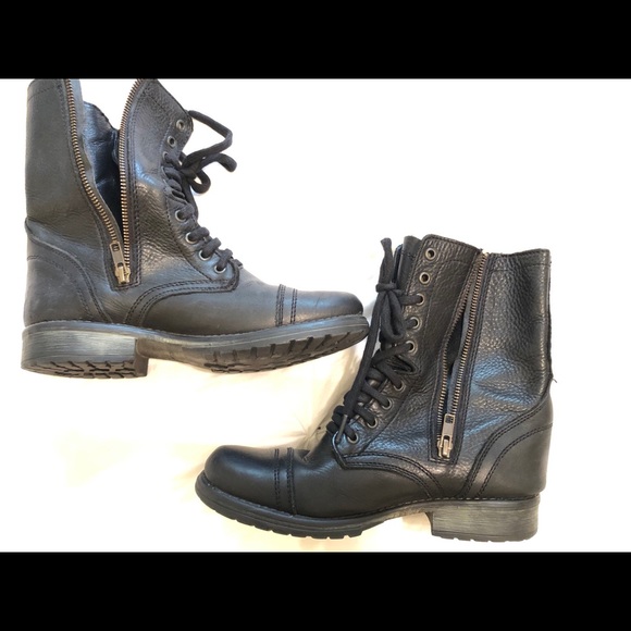 Genuine Leather Steve Madden Black Combat Boots - Picture 3 of 7